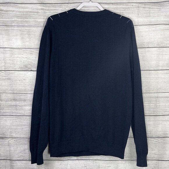 Brooks Brothers Mens Sweater L Navy Blue Silk Cotton‎ Blend Pullover V Neck - Picture 2 of 5